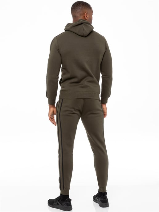 Enzo | Heren Pullover Tape Hoodie Tracksuit Set - Khaki - Image 2