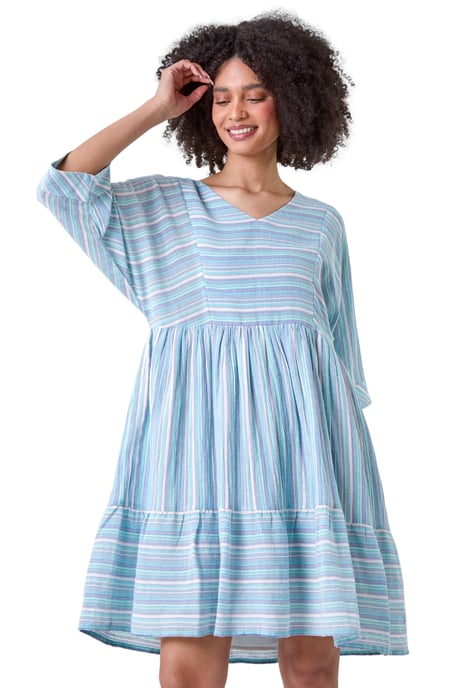 Cotton Stripe Print Smock Dress