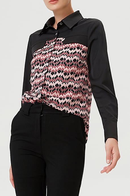 Bi-materiaal shirt met geometrische print - Image 1