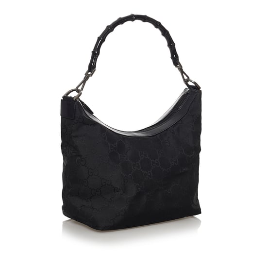 Vintage Gucci Bamboo GG Canvas Shoulder Bag Black
