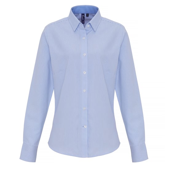 Premier Vrouwen/dames Katoen Rijke Oxford Stripe Blouse (Wit/lichtblauw) - Image 1