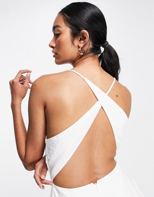 ASOS EDITION linen cami midi dress with cut out detail in white