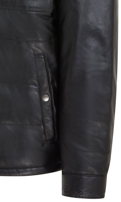 Mens Black Leather Puffer Quilted Jacket - Farsund
