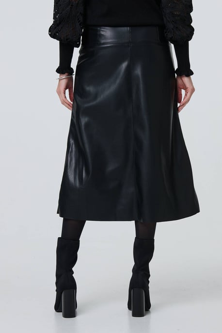 Black Faux Leather High Waist Midi Skirt