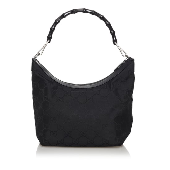 Vintage Gucci Bamboo GG Canvas Shoulder Bag Black