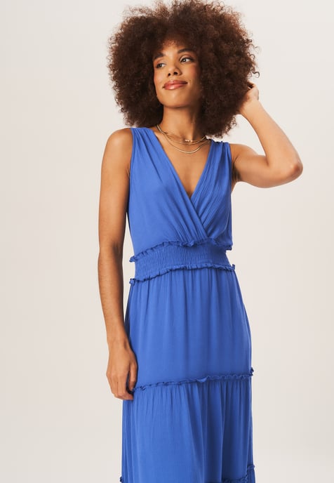 Shirred waist Wrap Tiered Midi Dress - Image 3