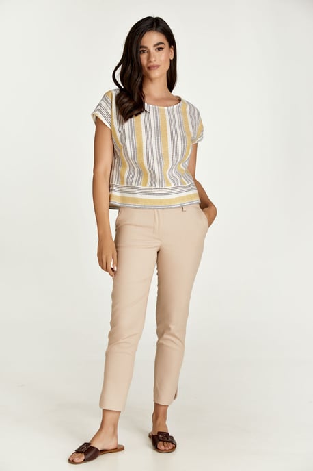 Beige Denim Style Cotton Pants