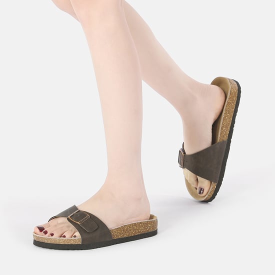 EVER AU Women Swan Leather Easy Slip-On Sandals - Brown Oiled Leather