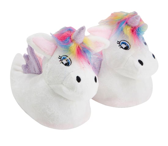 Childrens Unicorn Plush Slippers with Rainbow Hair | Gift for Her - White