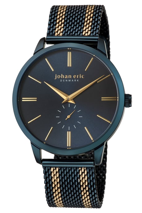 Johan eric: kolding, stainless steel blue watch with stainless steel mesh strap