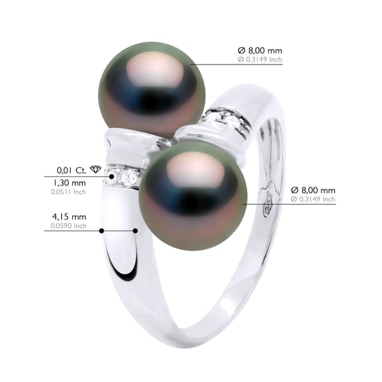 Ring Jij & Ik Diamanten 0,06 Cts 2 Echte Gecultiveerde Tahiti Parel Ronde 8-9 mm - Wit Goud - Image 2