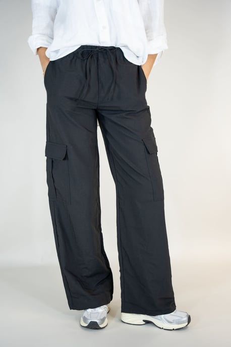 Sophia Ladies Cargo Trousers Black Wide Leg