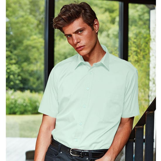 Premier Heren Korte Mouw Formele Poplin Gewoon Werk Shirt (Aqua) - Image 2