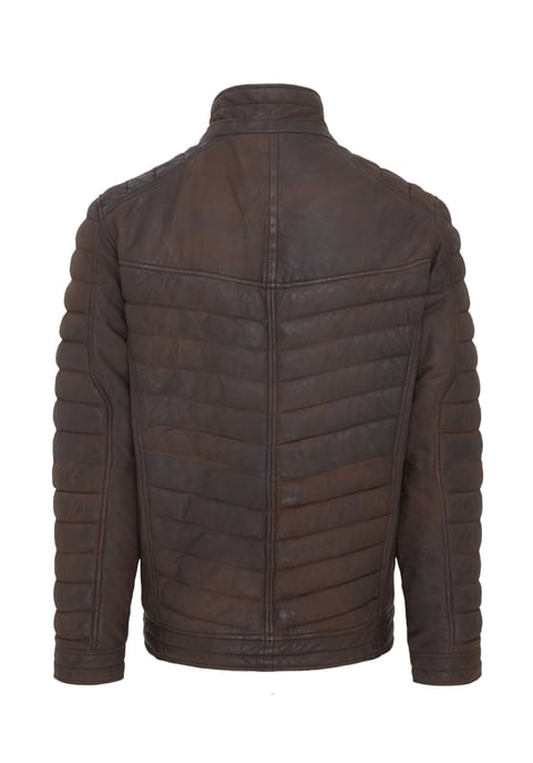Mens Brown Quilted Puffer Leather Bomber Jacket - Torpoint