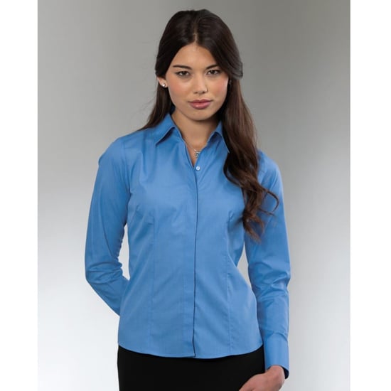 Russell Collection Ladies/Womens Long Sleeve Poly-Cotton Easy Care Fitted Poplin Shirt (Corporate Blue)