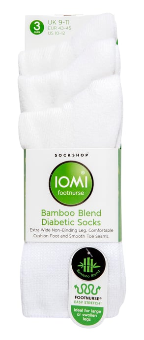 IOMI - Set van 3 extra brede bamboe diabetische sokken - Wit - Image 2