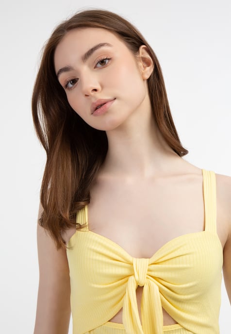 Mymo Ribgebreide top met bandjes Dames lichtgeel - Image 5