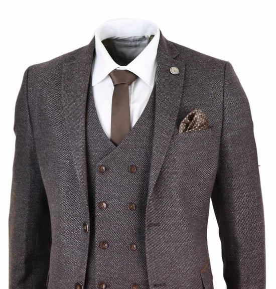 Heren Bruin Wol 3-delige Pak Dubbel Breasted Tweed Peaky Blinders 1920 - Image 3