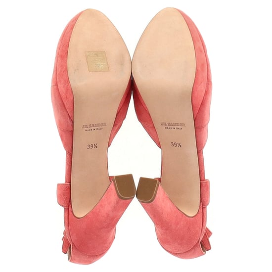 Jil Sander Cross Strap Chunky Heel Platform Pumps in Coral Suede - Image 6