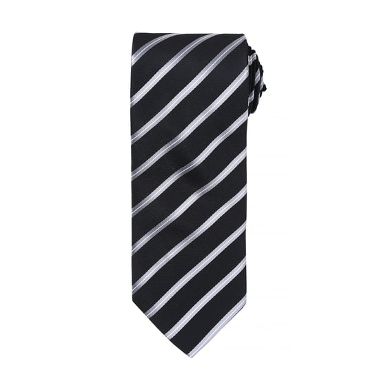 Premier Heren Sport Stripe Pattern Formele Work Tie (Zwart / Zilver) - Image 1