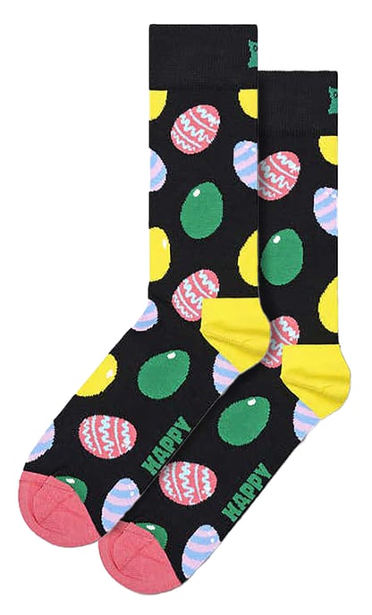 Happy Socks - Eiersokken | Grappige Eiprint Sokken | Cadeausokken - Zwart - Image 1