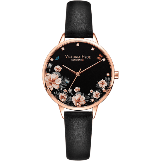 VICTORIA HYDE Horloge Green Park Flower Leer, zwart - Image 1
