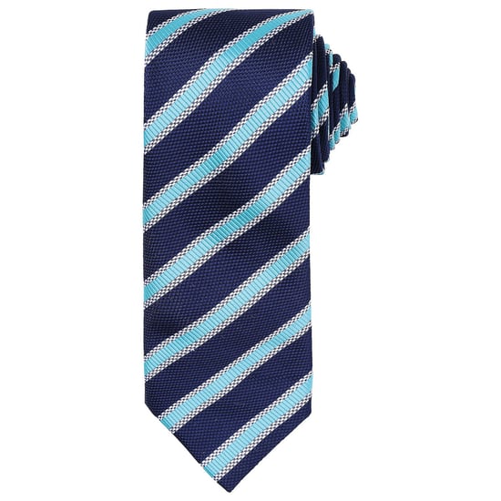 Premier Mens Stripe Waffle Tie (Navy/Turquoise)