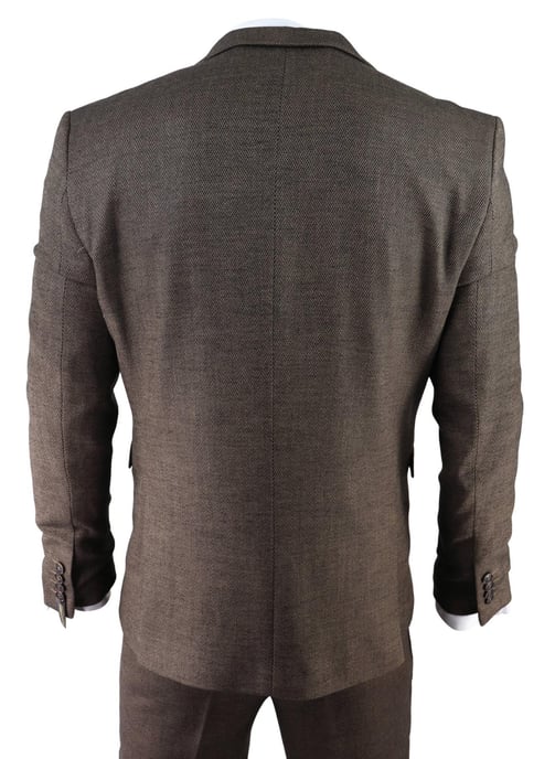 Heren Bruin 3-delige Tweed Haringbeen Pak Peaky Blinders Klassiek Maatwerk - Image 6