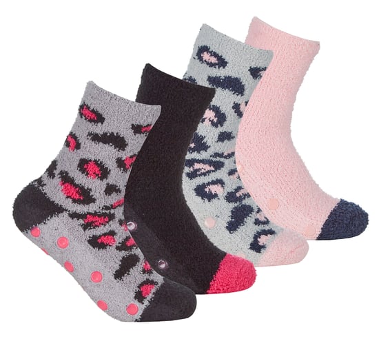 Sock Snob - 4 Paar Dames Gezellige Thermische Bed Sokken met Antislip Grips - Dierenprint - Image 1