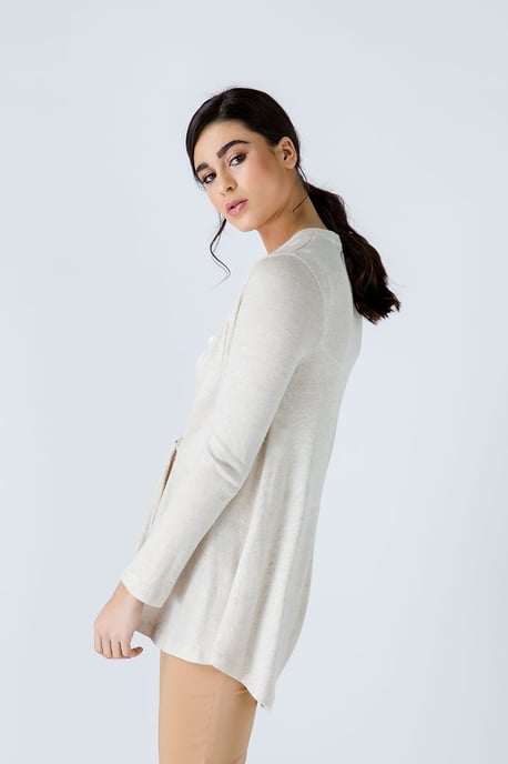 Sand Open Front Linen Cardigan
