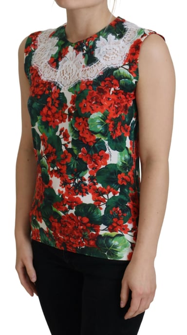 Dolce & Gabbana Dames Witte Bloemige Wol Kant Mouwloze Top - Image 2