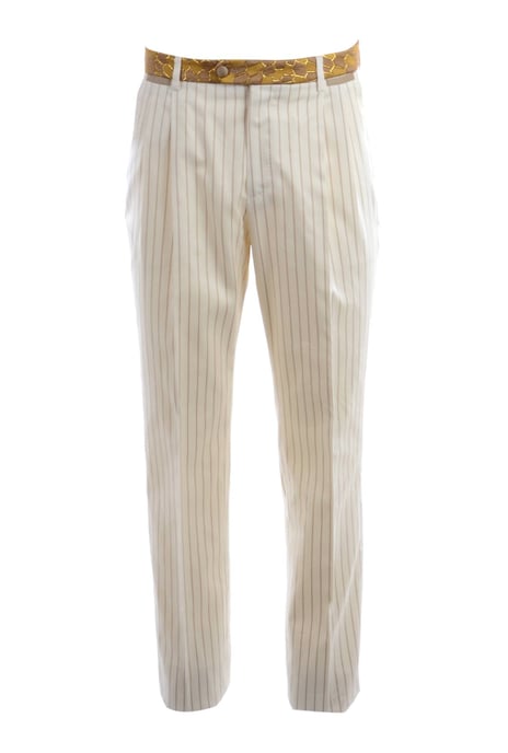 Dolce & Gabbana Men Gold Lapel & Pockets Striped Suit - Image 4