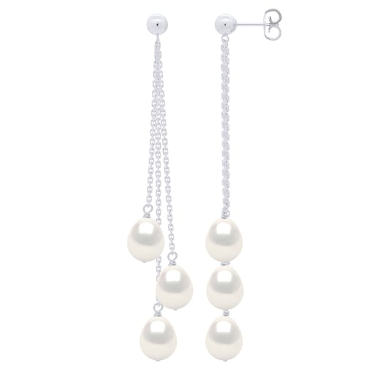 Earrings Trio - 3 Real Cultured Freshwater Pearls Pear 7-8 mm