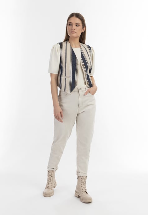 Dreimaster Waistcoat Dames Donker marineblauwe gebroken witte strepen - Image 2