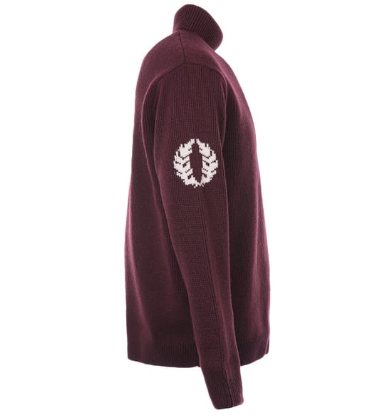 Men's Fred Perry Laurel Wreath Roll Neck Jumper in Burgundy