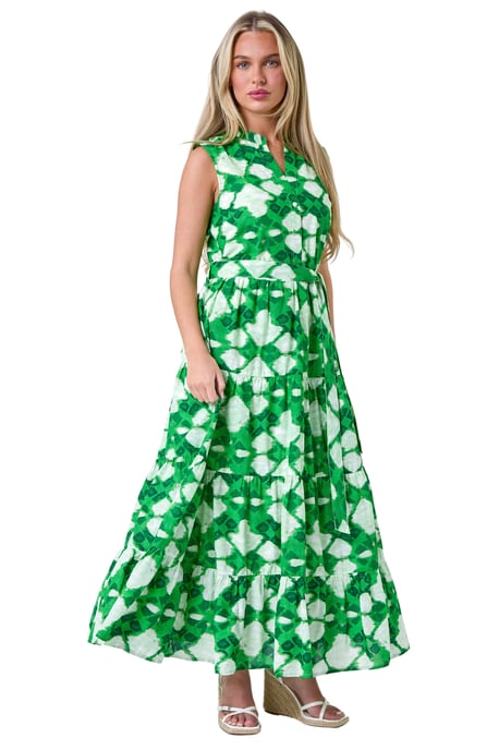 Petite Abstract Tiered Button Maxi Dress