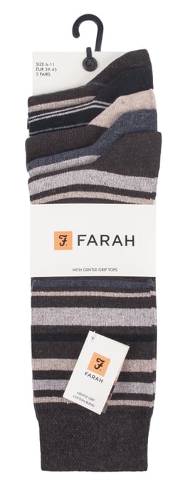Farah - 5-Pack Heren Dunne Ademend Klassieke Gestreepte Zachte Katoenen Strooien Sokken - FCS271BRNGRY (Gestreept) - Image 2