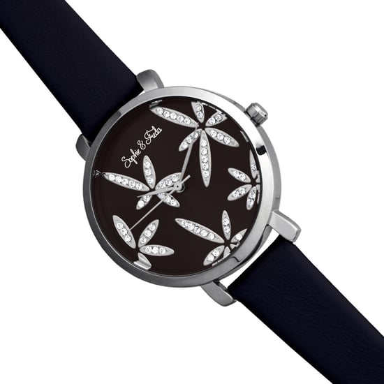 Sophie & Freda Key West Leather-Band Watch w/Swarovski Crystals