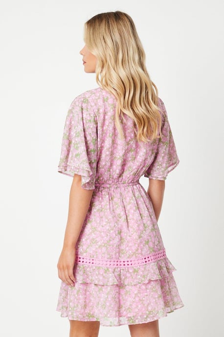Petite Ditsy Dobby Chiffon Trim Insert Skater Dress