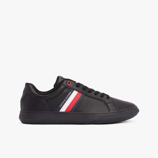 Heren Tommy Hilfiger Essentiële Leren Cupsole Sneakers in Zwart - Image 1