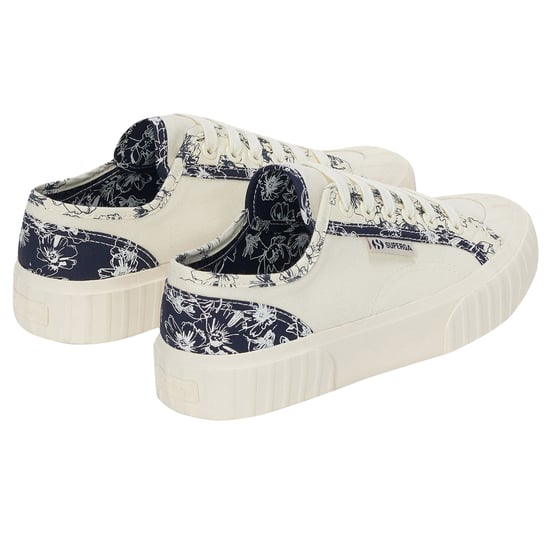 Superga Dames/Dames 2630 Stripe Sketched Flowers Trainers (Beige Natuurlijk/Navy) - Image 2