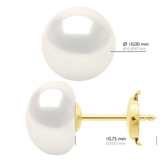 Oorbellen in Geel Goud 375 en Echte Cultiveerde Zoetwaterparels Knop 10-11 mm - Image 2