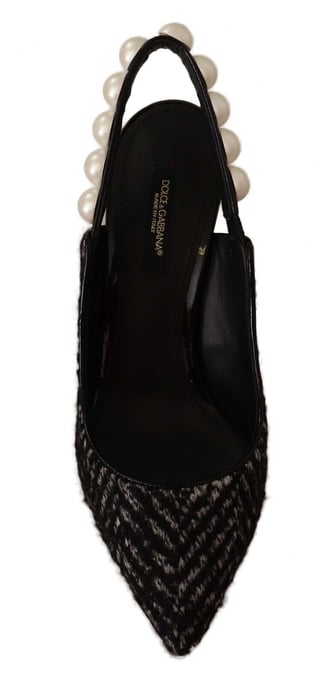 Dolce & Gabbana Zwarte Grijze Pareltjes Slingbacks Dames Pumps Schoenen - Image 4