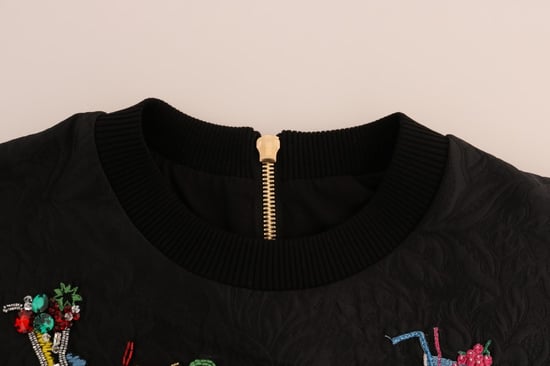 Dolce & Gabbana Dames Zwarte Brokaat Cocktail Kristallen Trui - Image 5