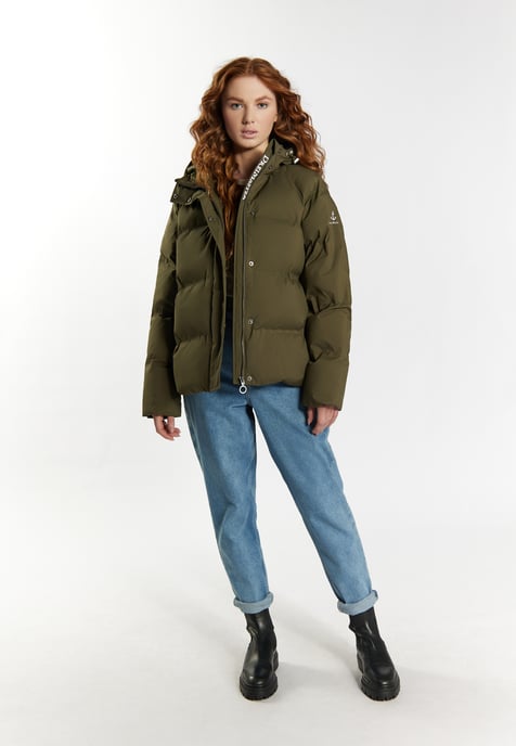 Dreimaster Winterjas met vulling Dames militaire olijf - Image 2
