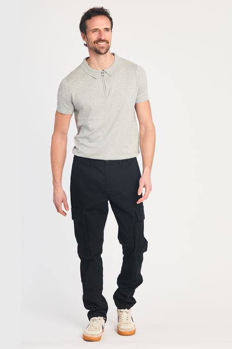 Black Cotton Relaxed Fit Turn-Up Cargo Trousers