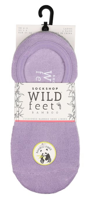 Wildfeet - Dames 2 Paar Zachte Ped Sokken - Bamboe No Show Sokken - Lila / Grijs - Image 2