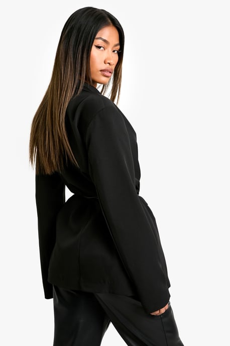 Marl Shoulder Pad Belted Blazer