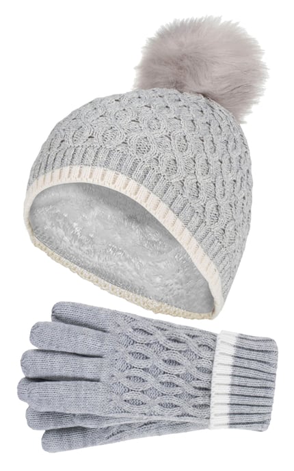 Heat Holders Meisjes Thermische Pom Pom Muts En Handschoenen - Wolkengrijs - Image 1