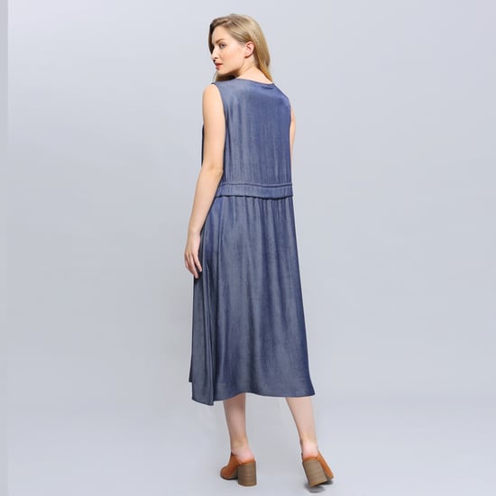 V-neckline Adjustable Waist Midi Dress